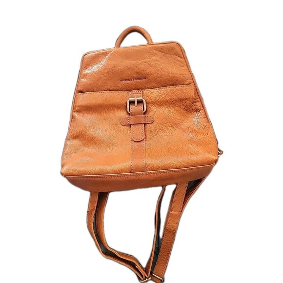 Spikes and Sparrow Brown Cognac Genuine Leather Bag Backpack Purse Adjustable - Picture 10 of 11